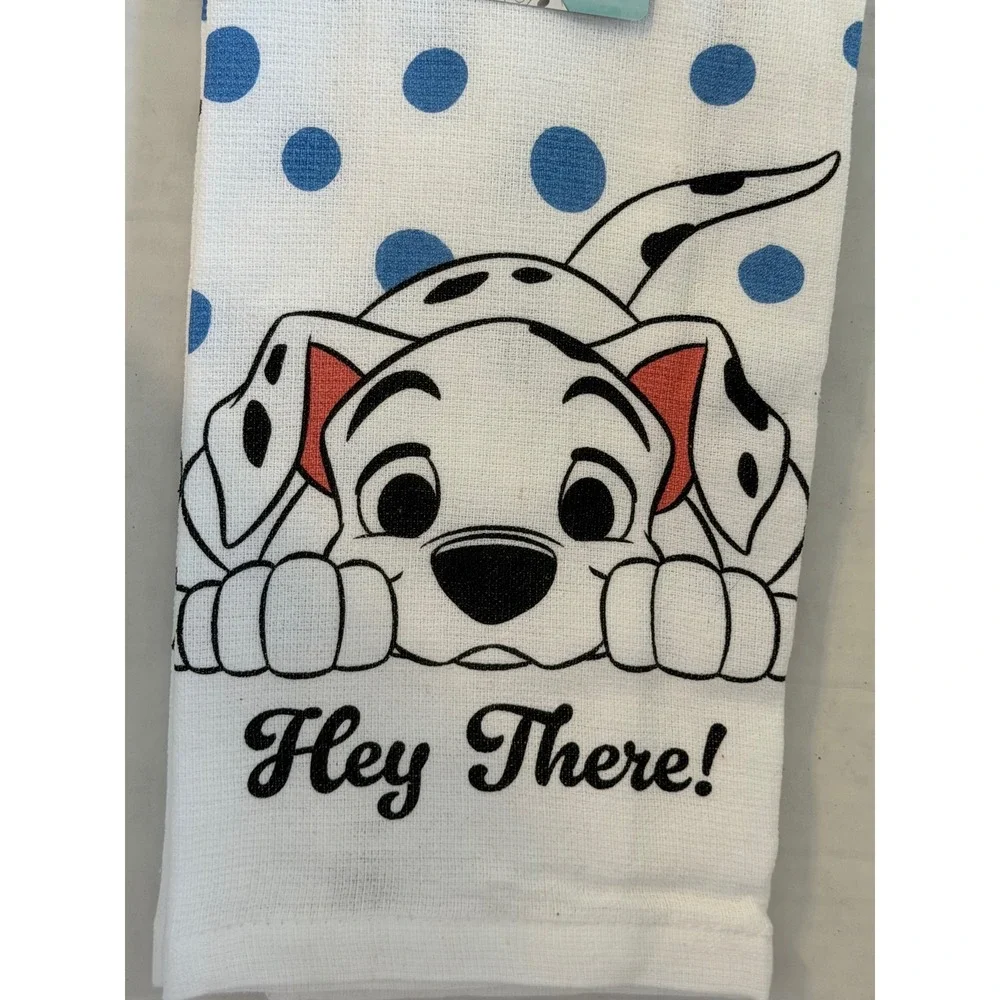 Disney 101 Dalmatians Kitchen Towel Hey There Blue Polka Dot 100% Cotton NEW